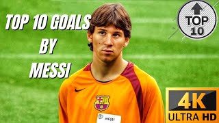 Top 10 INSANE Goals by Lionel Messi [upl. by Darbee]