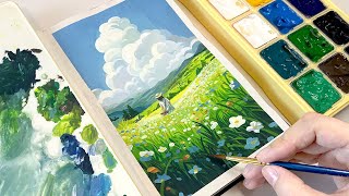 Cozy Art Video  Studio Ghibli Painting  Landscape Painting with Gouache  Paint with Me ✨ [upl. by Susej]