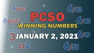 P72M Jackpot Grand Lotto 655 EZ2 Suertres and Lotto 642  January 2 2021 [upl. by Noram]