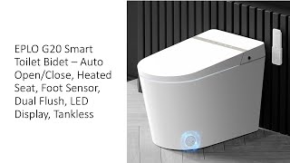 EPLO G20 Smart Toilet Bidet – Auto OpenClose Heated Seat Foot Sensor Dual Flush LED Display [upl. by Yetnom]