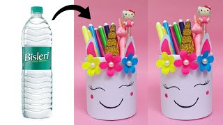 Beautiful Unicorn Penstand From PLASTIC BOTTLE • Penstand Making At Home • Teachers day gift 2023 [upl. by Nawd]