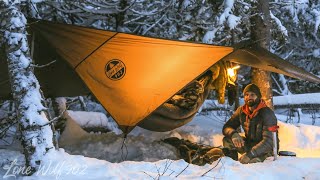 Camping In Snow Storm With Hammock Shelter [upl. by Berget]