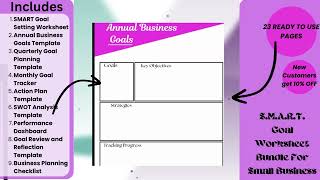 SMART Goal Setting Worksheet Annual Business Goals Template Quarterly Goal Planning Template Monthly [upl. by Aetnahc]