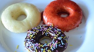 Donuts selber backen ohne Form  nicht frittiert  mit Schoko Vanille und Erdbeer Glasur [upl. by Rehportsirhc]