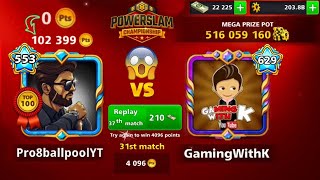 Pro 8 ball pool VS Gaming With K 🙀 From 0 To 100K Point Rank 350K To 17 [upl. by Bonner]