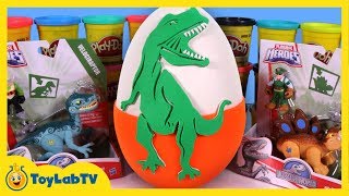 Jurassic World Giant Play Doh Surprise Egg with Playskool Heroes Dinosaur Toys [upl. by Amikay667]