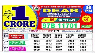 DEAR LOTTERY SAMBAD MORNING 8PM RESULT TODAY LIVE DRAW ON 19112024 NAGALAND [upl. by Aihsotal]