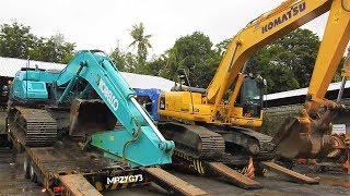 Kobelco SK20010 Komatsu PC2008 Excavator Transport By Self Loader Truck [upl. by Oscar]