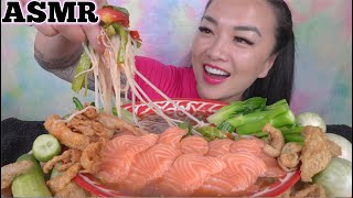 ASMR SALMON SASHIMI THAI SPICY NOODLE CHICKEN SKIN CRUNCH EATING SOUNDS NO TALKING  SASASMR [upl. by Novar]