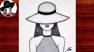 How to draw a girl wearing hat Step by Step  Easy girl drawing  Pencil drawing [upl. by Roderick87]