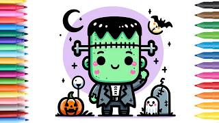 Draw FRANKENSTEIN 🧟‍♂️🎃  HALLOWEEN Drawing  For KIDS  DrawArtMania🎨 [upl. by Ellehsad419]