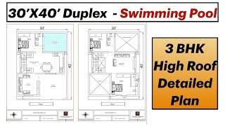 30X40 Duplex House Plan with Swimming Pool  1200 Sqft Plan  9X12 Meters Design [upl. by Neellek524]