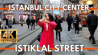 ISTANBUL CITY CENTER ISTIKLAL STREET 1 FEBRUARY 2024 WALKING TOUR 4K ULTRA HD  STREET FOODSSHOPS [upl. by Atinel]