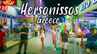 Nightlife of Hersonissos Chersonissos Kreta July walking tour 4k Greece 2022 [upl. by Ydnes514]