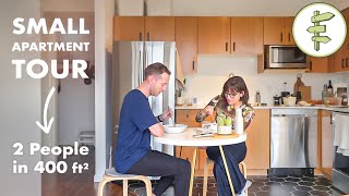 Minimalist Couple Living in a Small 400 ft² Apartment with Clever Storage Ideas – FULL TOUR [upl. by Sudnak487]