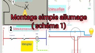 MONTAGE SIMPLE ALLUMAGE  SCHÉMA 1 INTERRUPTEUR UNIPOLAIRE ÉLECTRICITÉ BÂTIMENT [upl. by Hardie73]