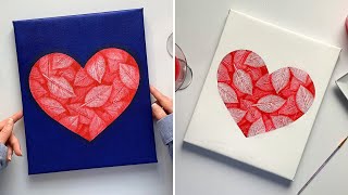 Love hearts painting  Leaf painting tutorial  Valentine’s gift  Easy acrylic painting [upl. by Sandi]