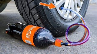 Car running over stuff  EXPERIMENT Car vs Coca Cola  Wheel crushing things [upl. by Kcolttam]