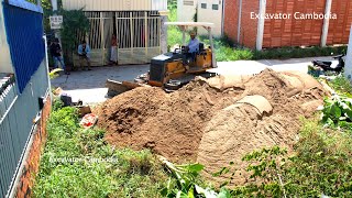 Start and end 100  Landfill By Skill MlTSUBlSHl Bulldozer Pushing Sand amp 5Ton Truck Dumping Sand [upl. by Neltiak]