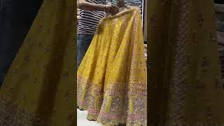 Yellow bridal lehenga zardosi work haldi function wedding bride wholesale saree gotapatti [upl. by Salocin]