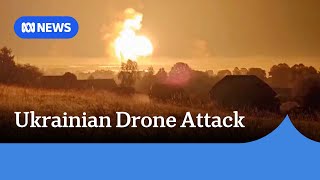 Ukrainian strike on arms depot triggers massive explosion deep inside Russia  ABC News [upl. by Llevron]