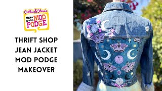 How to Glue Fabric to a Jean Jacket with Mod Podge Jacket [upl. by Laks]