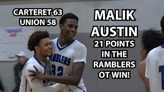 Carteret 63 Union 58 Boys Basketball Highlights  Malik Austin 21 Points [upl. by Romilda]