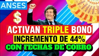 💥ANSES hoy paga TRIPLE BONO para Jubilados y 44 de Aumento para TODOS con Fechas de Cobros😮💵 [upl. by Niras]