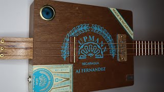 RRW  1022 quotLight Bluequot on Wood Cigar Box Guitar with Marblewood Neck and Lacewood Fretboard [upl. by Cheke]