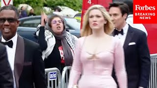 ProPalestinian Protesters Demonstrate As Attendees Of White House Correspondents Dinner Arrive [upl. by Carr276]