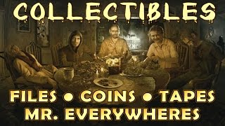 Resident Evil 7 All Collectible Locations Files Antique Coins Mr Everywhere Tapes EASYNORMAL [upl. by Aeslahc]