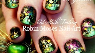 DIY Oil Slick Nail Art Tutorial  Black Opal Foil Nails Design [upl. by Jaquelin]