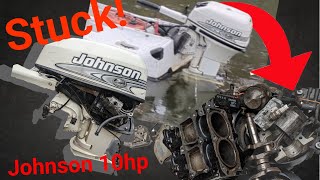 Taking apart a stuck outboard engine Johnson 99hp part 1 [upl. by Sayers747]