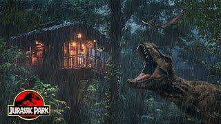 RELAX with Tropical Rainfall on Jurassic Tree House  Rain Ambience with Dinosaur Roar  ASMR [upl. by Ahsinyt]