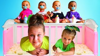 Ruby takes care of Babies Kids Pretend Play with Baby Dolls Dress Up and Breakfast Feeding video [upl. by Ayekin]