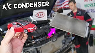 KIA OPTIMA AC CONDENSER REPLACEMENT REMOVAL AC RADIATOR REPLACEMENT [upl. by Aihtak]