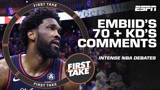 Stephen A vs Shannon vs Big Perk 🍿 Joel Embiids 70 PTS amp KDs GOAT debate comments  First Take [upl. by Yllaw606]