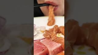 ASMR Salmon Noodle and Tuna Belly sashimi [upl. by Eyahsal]