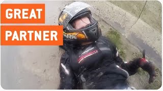 Motorcyclist Saves Girlfriend After Smash In Rain  Life Saver [upl. by Sixel134]