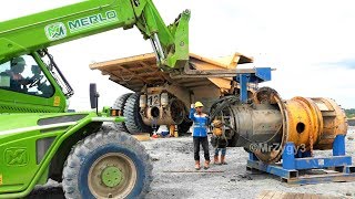 BELAZ 7513510 Dump Truck Maintenance Removing Motor Wheel [upl. by Earazed]