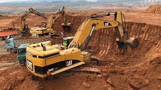 Caterpillar 365C Excavator Loading Trucks And Operator View [upl. by Aloz]