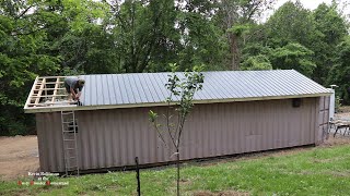 building a roof for the shipping container [upl. by Atteuqaj]