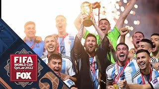 Lionel Messi hoists trophy after Argentina wins the 2022 FIFA World Cup  FOX Soccer [upl. by Hulton514]