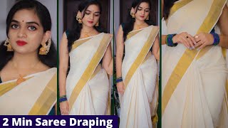 Beginners saree draping tutorialeasy saree draping with perfect pleatsSet saree drapingMalayalam [upl. by Ayaet756]