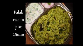 PALAK RICE ಪಾಲಕ್ ಸೊಪ್ಪಿನ ರೈಸ್ ಕೇವಲ15ನಿಮಿಷಗಳಲ್ಲಿ ಮಾಡಿ Quick Lunch Box Recipe [upl. by Uttasta]