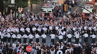 FDNY Emerald Society Pipes And Drums Conducting A Sunset Ceremonial Performance At The 911 Memorial [upl. by Ahaelam]