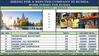 Russia 🇷🇺 work visa Russia Jobs good opportunity Russia work visa for Indians [upl. by Elison]