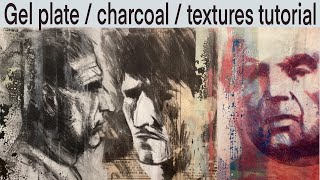 Gel plate  charcoal transfer  texture  collage [upl. by Annaerb]