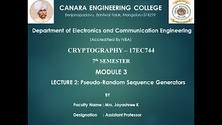 VTU CRYPTO 17EC744 M3 L2 Pseudo Random Sequence Generators [upl. by Stamata]