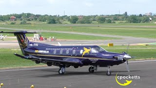 Good Looking Air Corviglia Pilatus PC1247E  Close Up Take off  Gloucestershire Airport [upl. by Ttcos]